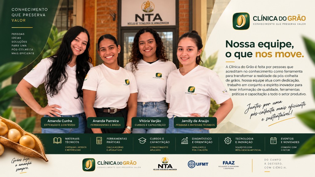 Equipe da Clínica do Grão: Amanda Cunha, Ananda Parreira, Vitória Varjão e Jamilly de Araújo, em frente ao NTA